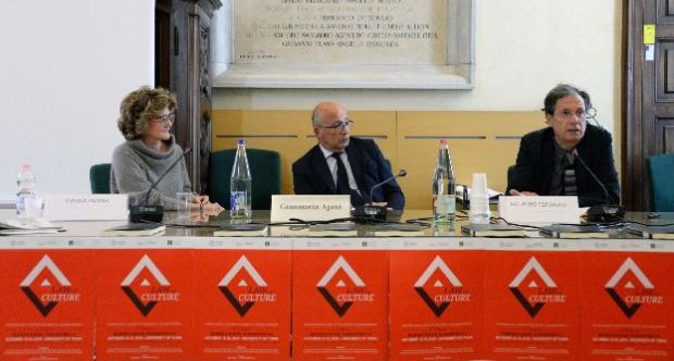 Conferenza stampa Istituto di Studi avanzati Scienza Nuova - da sx Tiziana Andina, Gianmaria Ajani, Maurizio Ferraris